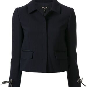 NWT PAULE KA Tie Cuff Snap Front Cropped Blazer Jacket size Large